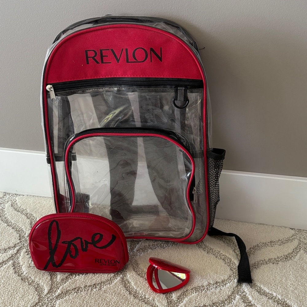 Revlon Red and Transparent Backpack with Accessories